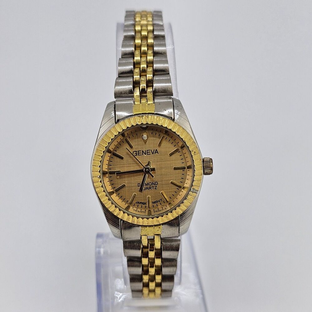 Geneva Presidential Women's Watch 26MM Gold Dial Two Tone Band 7" New Battery